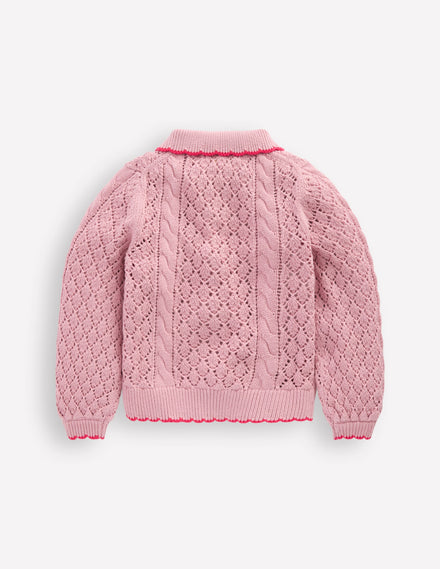 Bestickte Baumwoll-Strickjacke-Vintage-Rosa