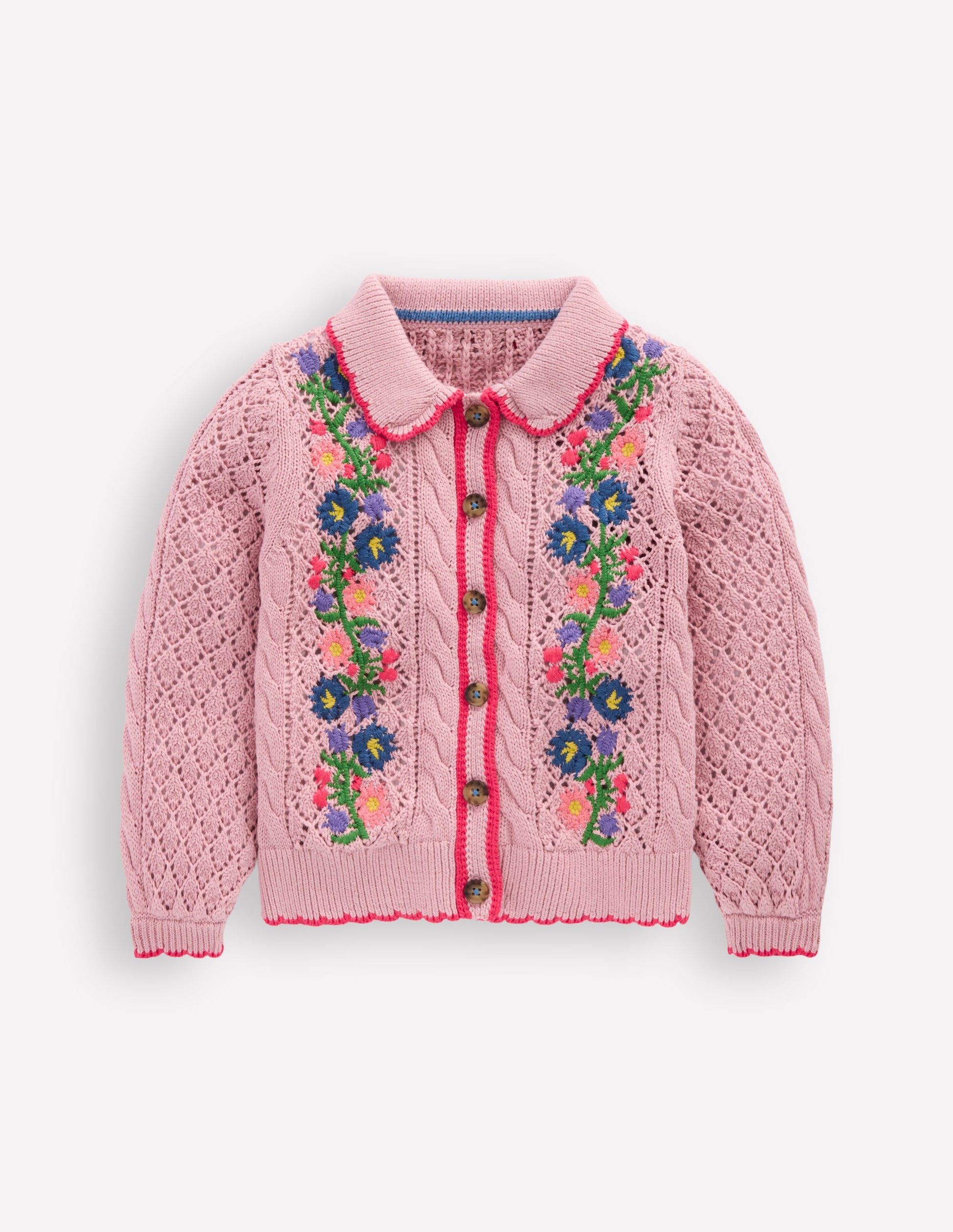 Bestickte Baumwoll-Strickjacke-Vintage-Rosa-1