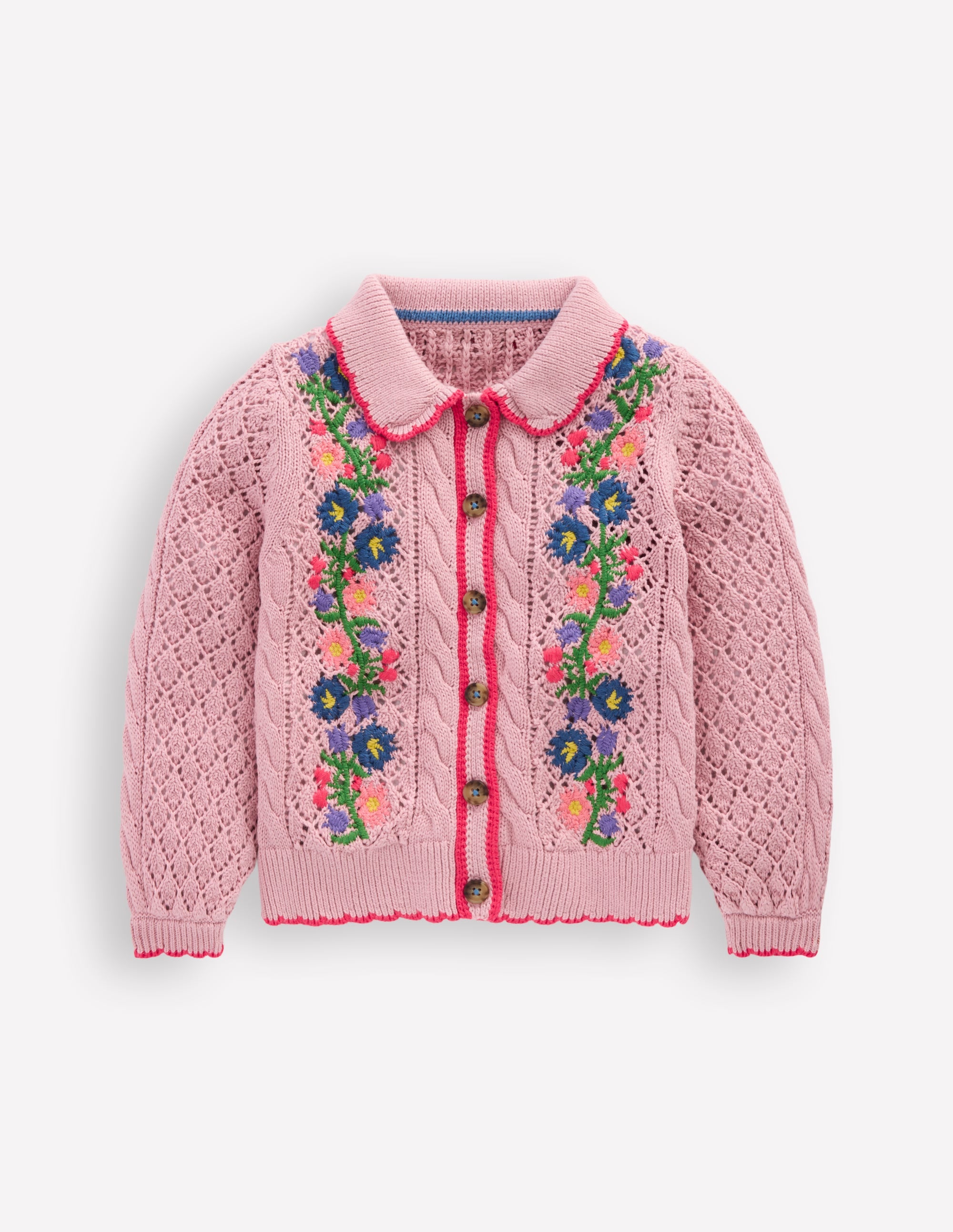 Cotton Embroidered Cardigan-Vintage Pink - Image 1