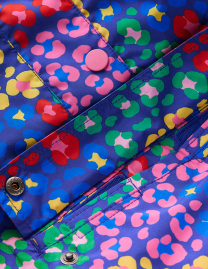 Wasserdichte, verstaubare Jacke-Leuchtendes Blau Bunt Leopard-3