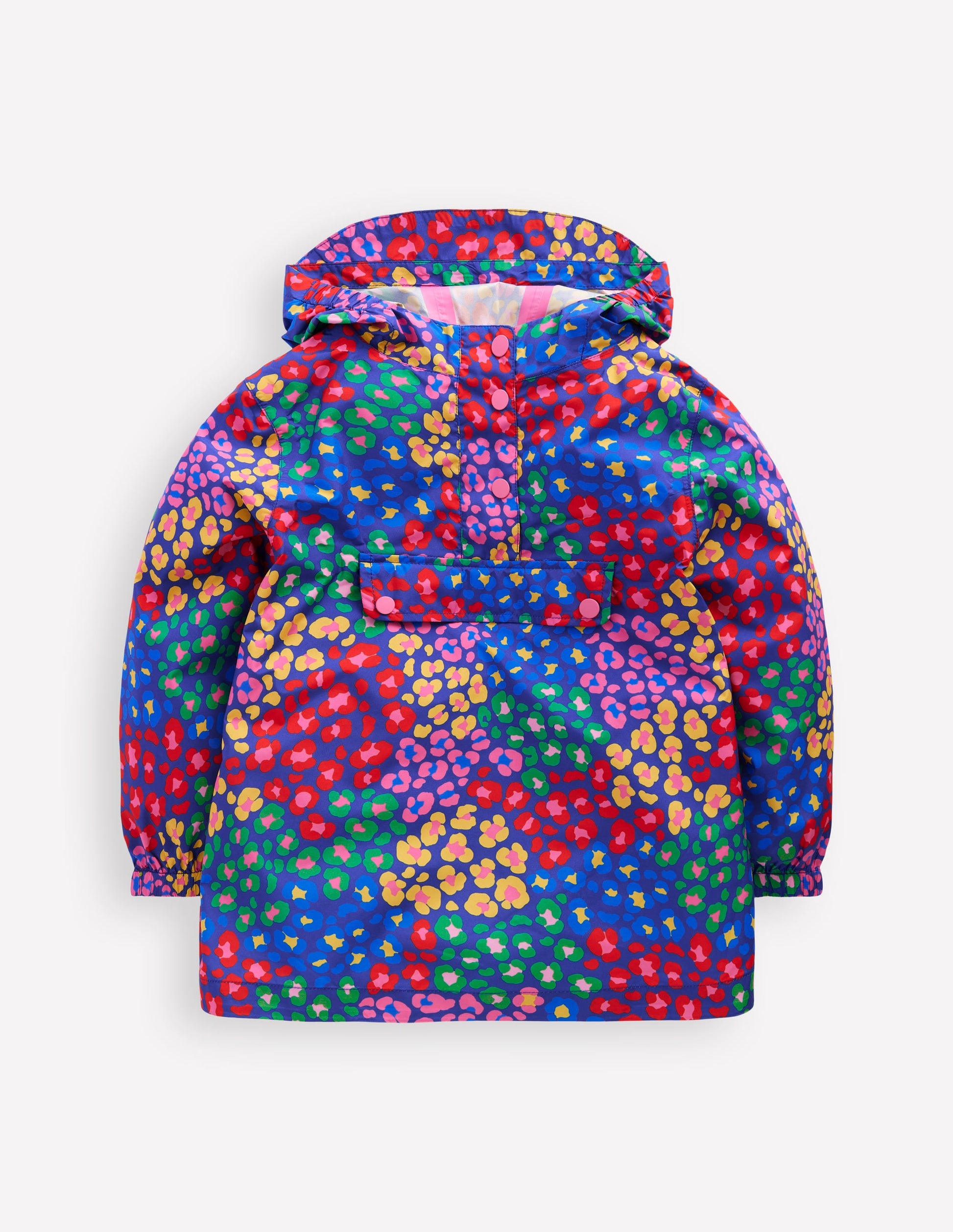 Wasserdichte, verstaubare Jacke-Leuchtendes Blau Bunt Leopard-1