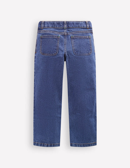 Pantalon à poche plaquée-Denim délavage moyen