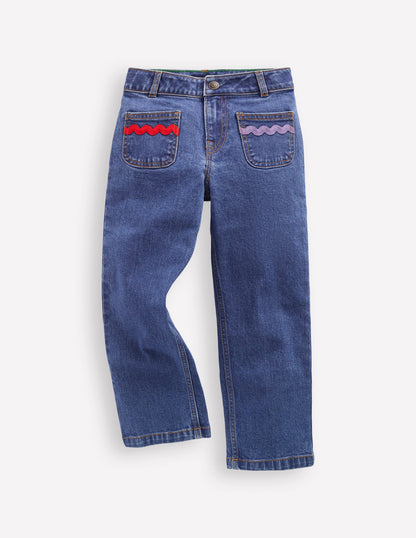 Hose mit aufgesetzten Taschen-Mittlere Waschung Denim-1