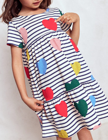 Ariel Jerseykleid zum Herumwirbeln-Bunt Herz Streifen-2