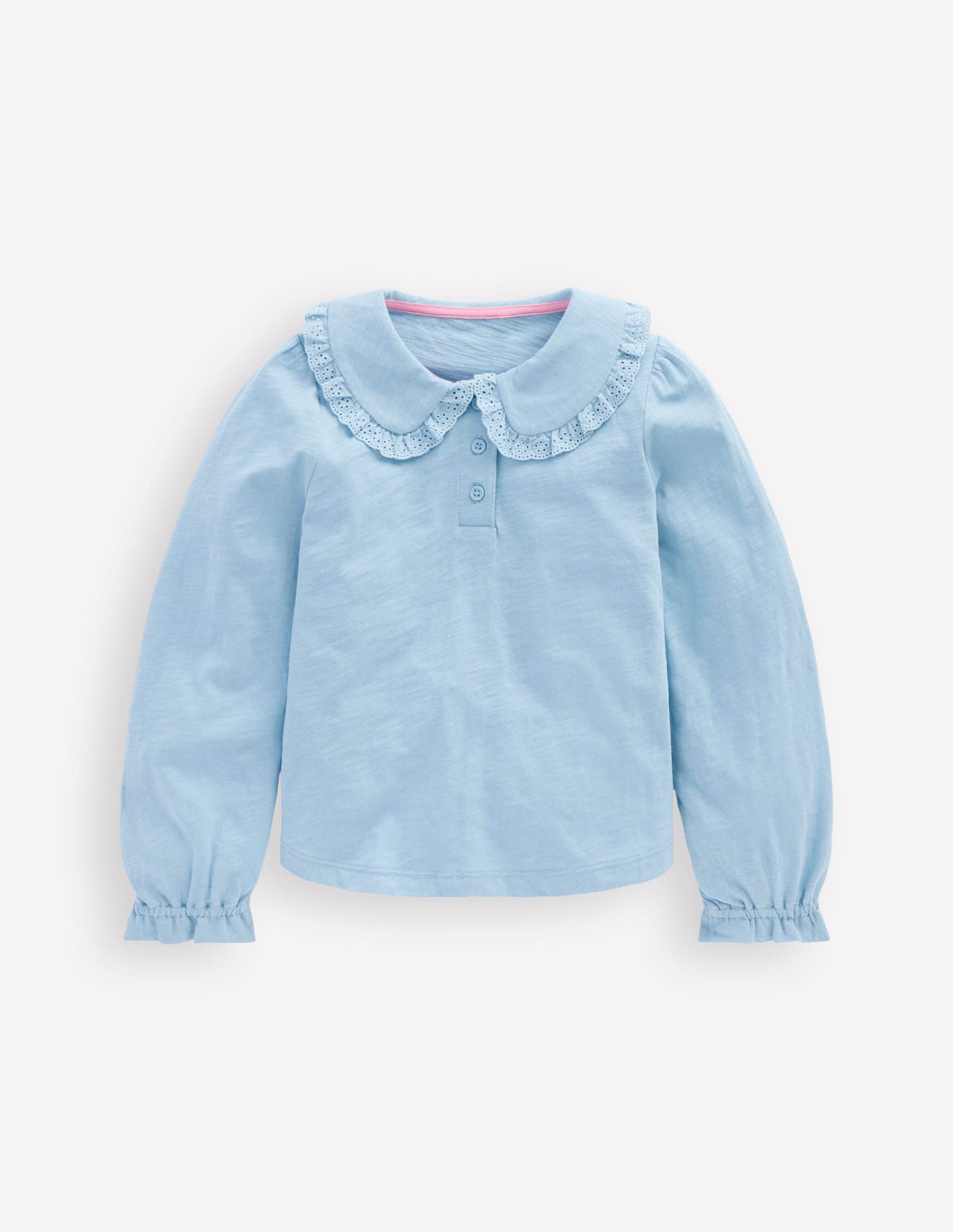 Flammgarn-Oberteil mit Kragen-Vintage Blau-4