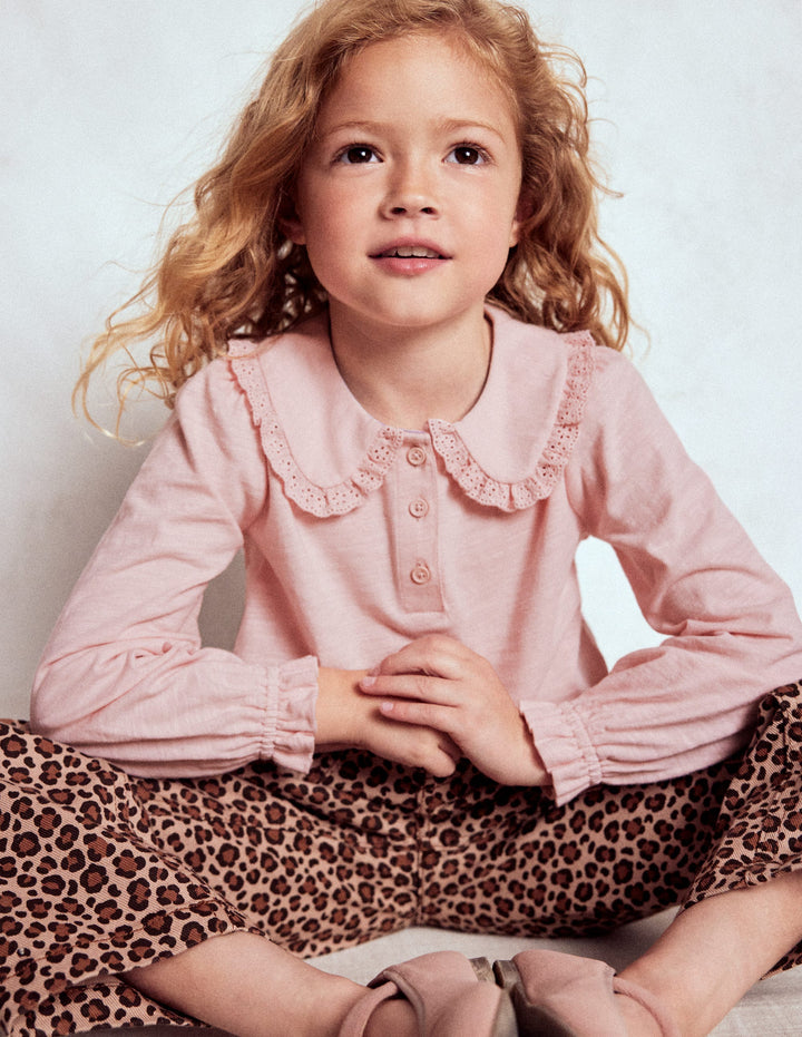 Flammgarn-Oberteil mit Kragen-Kreiderosa