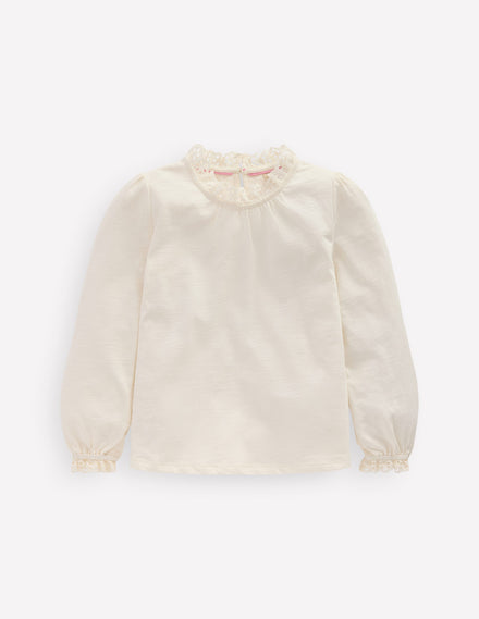 Top en jersey avec broderie anglaise-Ivoire doux