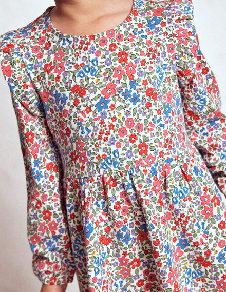 Posie Langärmliges Jerseykleid-Rosarot Blumenbeet