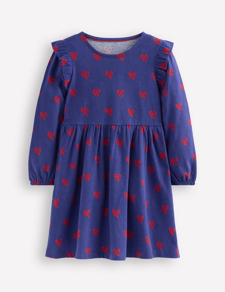 Posie Langärmliges Jerseykleid-Steuerbordblau Winzige Schleifen