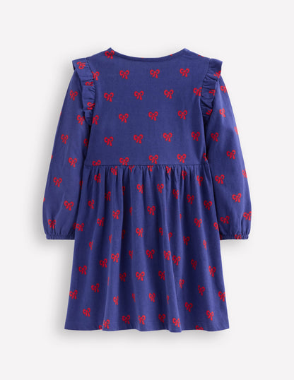Posie Langärmliges Jerseykleid-Steuerbordblau Winzige Schleifen-2