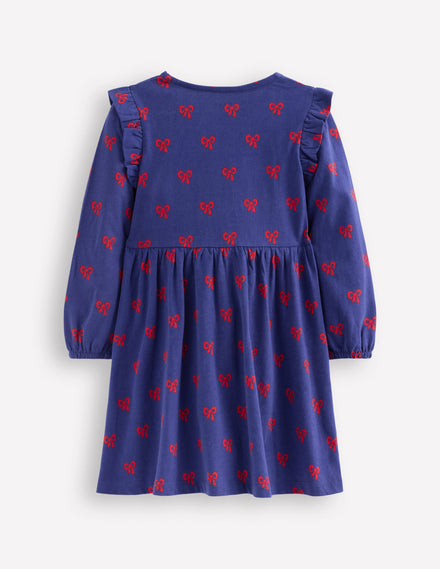 Posie Langärmliges Jerseykleid-Steuerbordblau Winzige Schleifen