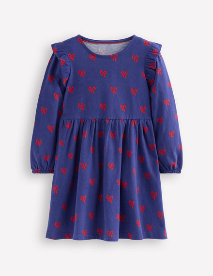 Posie Langärmliges Jerseykleid-Steuerbordblau Winzige Schleifen