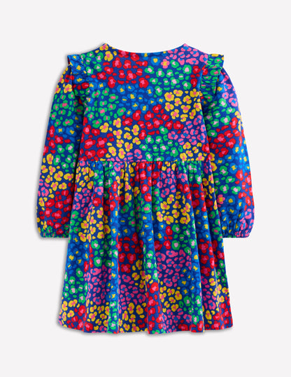 Posie Long Sleeve Jersey Dress-Bright Blue Rainbow Leopard-2