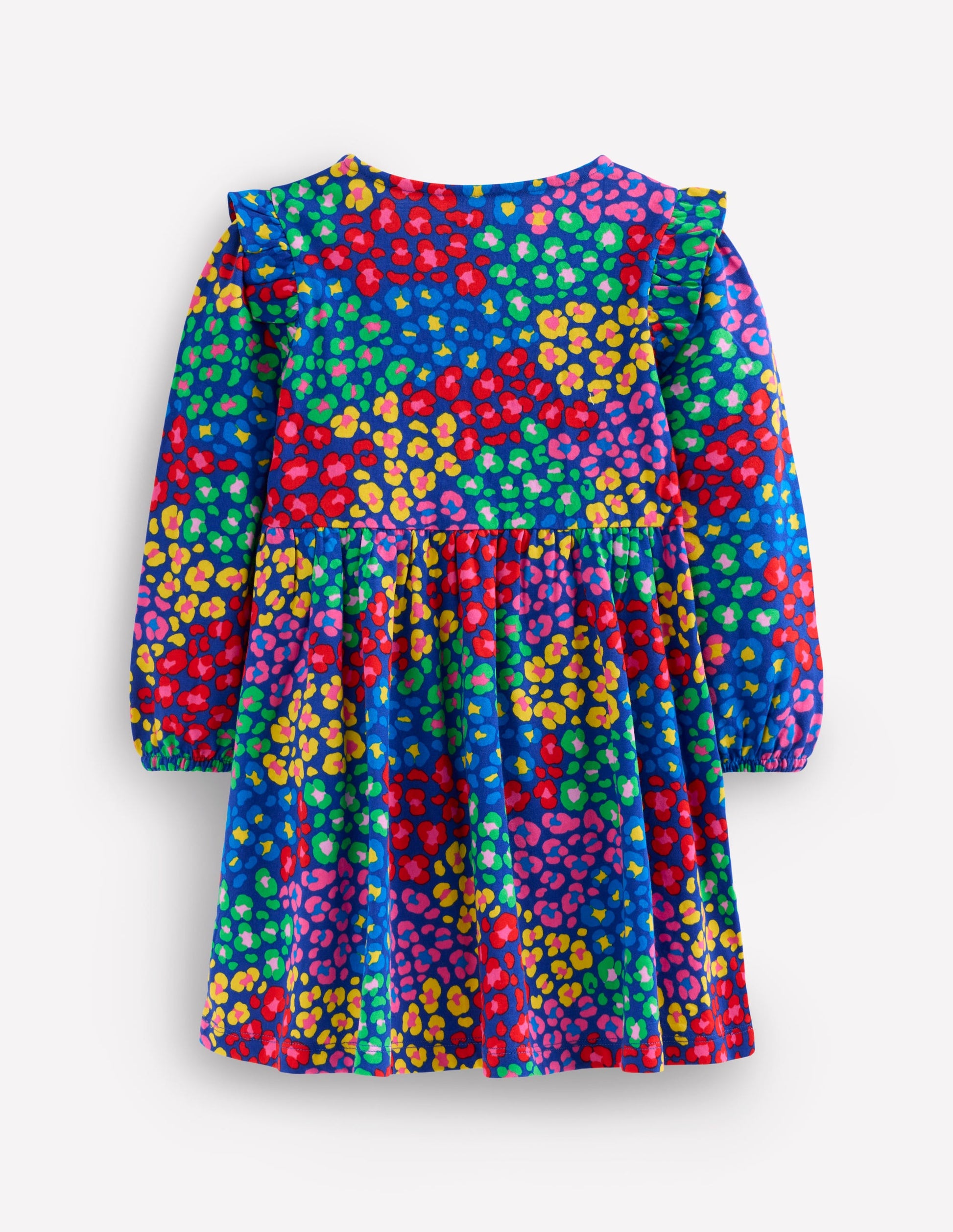 Posie Long Sleeve Jersey Dress-Bright Blue Rainbow Leopard-2