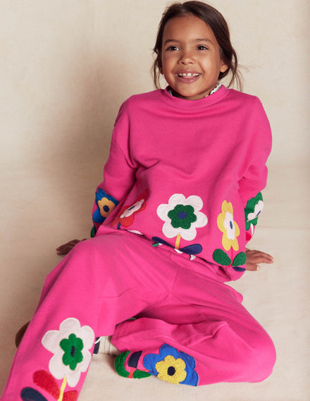 Bobbie Sweatshirt mit Applikation-Himbeerrosa Blumen