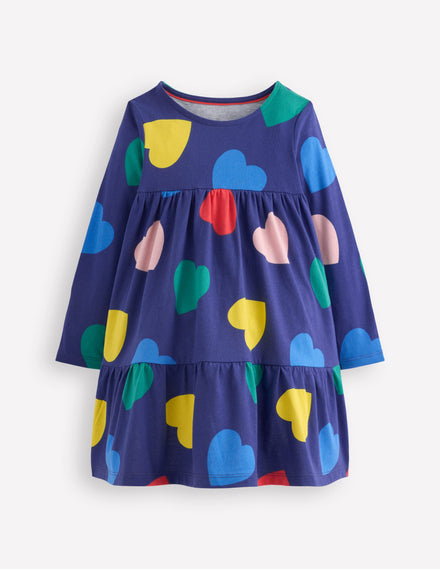 Ariel Langärmliges, schwingendes Kleid-Steuerbordblau Herzen