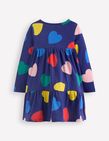 Ariel Langärmliges, schwingendes Kleid-Steuerbordblau Herzen