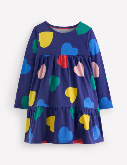 Robe tournoyante Ariel à manches longues-Cœurs bleu tribord
