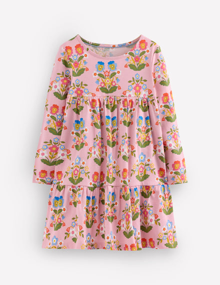Ariel Langärmliges, schwingendes Kleid-Vintage-Rosa Stiefmütterchen
