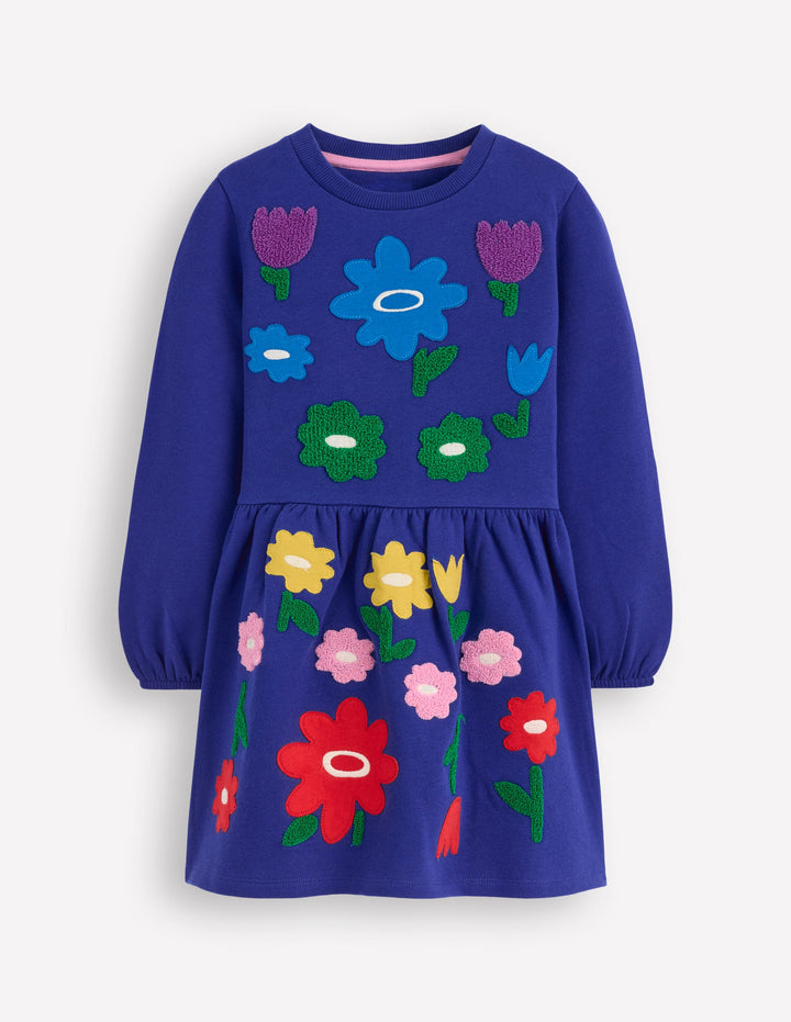 Sweatshirtkleid mit Applikation-Saphirblau Blumen
