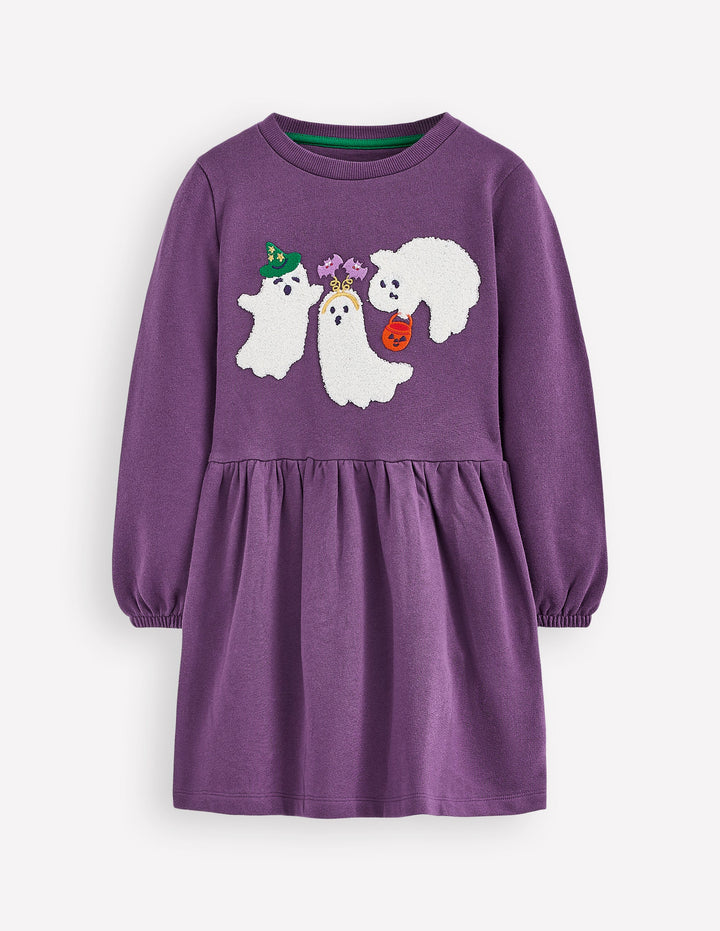 Sweatshirtkleid mit Applikation-Halloween-Geister
