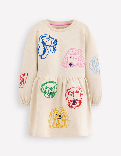 Robe-sweat à appliqué-Visages de chien avoine-1