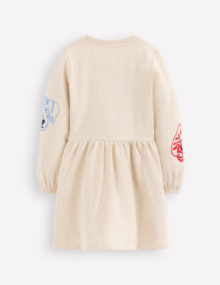 Sweatshirtkleid mit Applikation-Haferbeige Hundegesichter