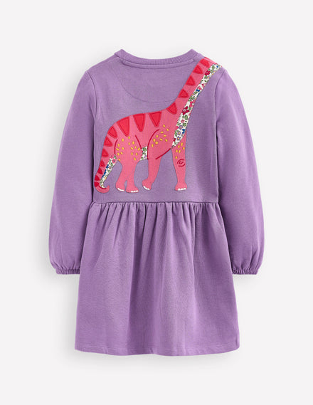 Sweatshirtkleid mit Applikation-Asternlila Dinosaurier