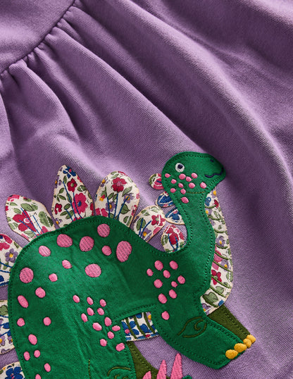 Sweatshirtkleid mit Applikation-Asternlila Dinosaurier-3
