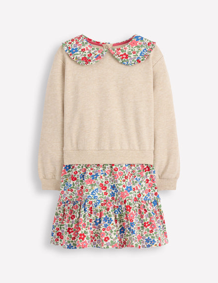 2-in-1-Sweatshirtkleid-Naturweiß/Beere, Blumenmuster
