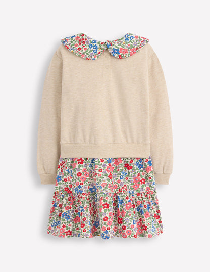 2-in-1-Sweatshirtkleid-Naturweiß/Beere, Blumenmuster-3