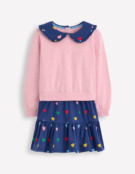 2-in-1-Sweatshirtkleid-Steuerbordblau Bunte Herzen