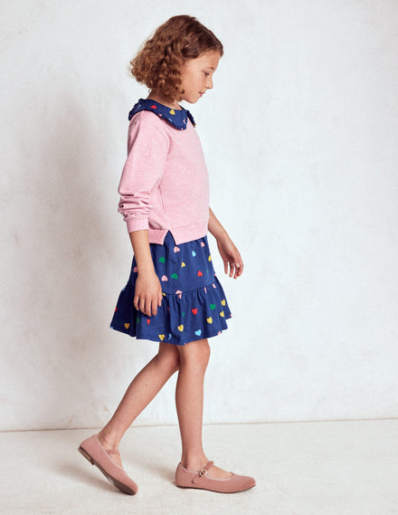 2-in-1-Sweatshirtkleid-Steuerbordblau Bunte Herzen