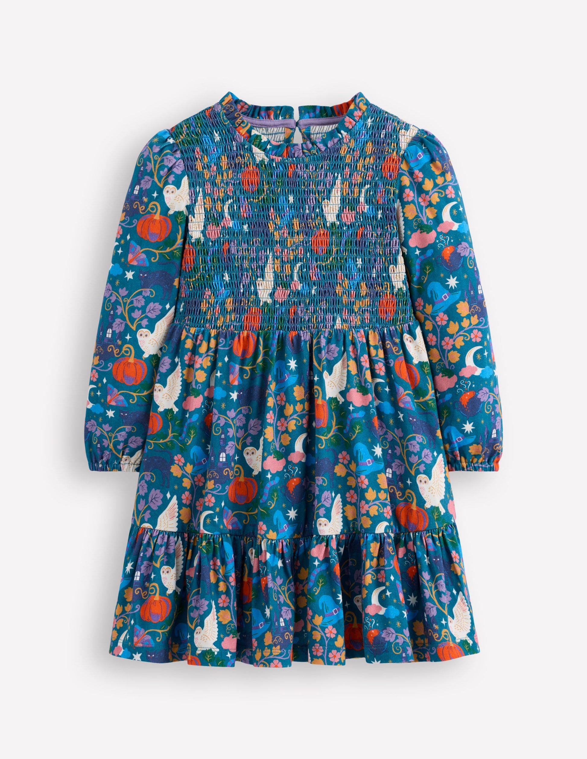 Aurora Langärmliges Kleid-Tiefseeblau Gruselmotive-1