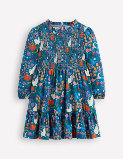 Aurora Langärmliges Kleid-Tiefseeblau Gruselmotive-1