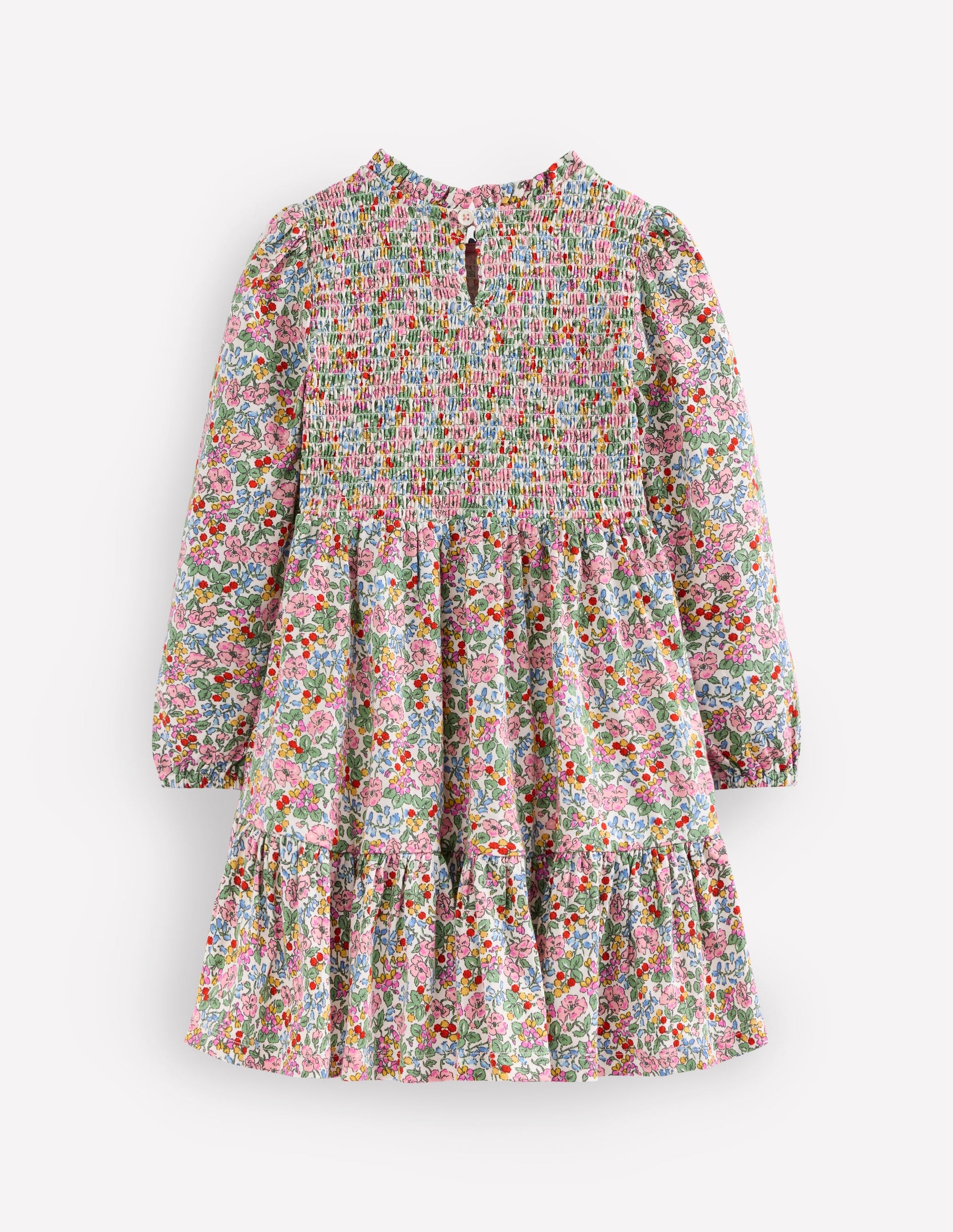 Aurora Langärmliges Kleid-Weiches Naturweiß Beere Blumenmuster-2