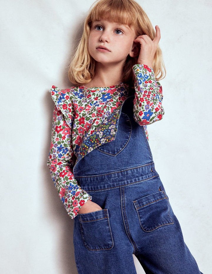 Oberteil aus Flammgarn mit Rüschenärmeln-Rosarot Blumenbeet