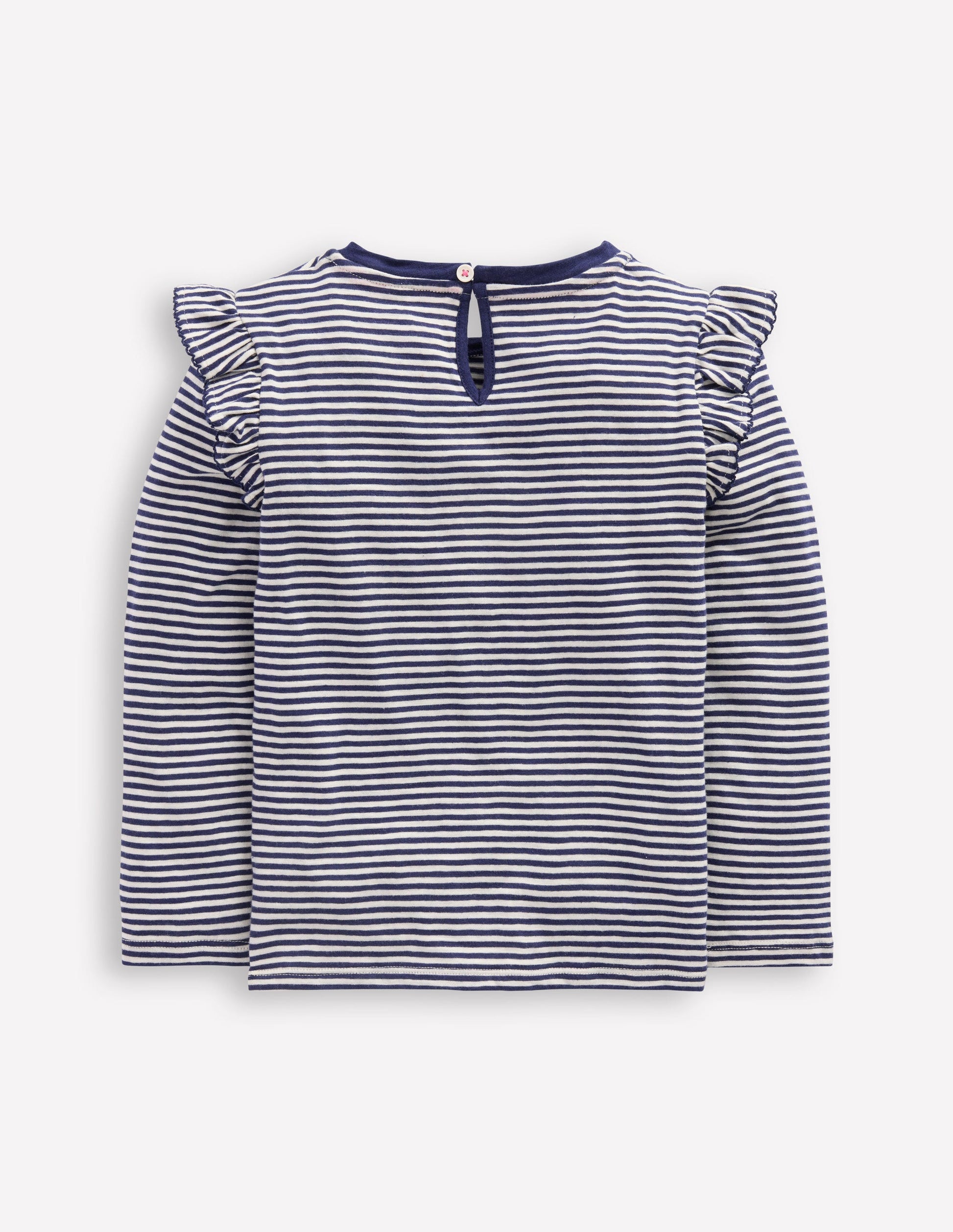 Oberteil aus Flammgarn mit Rüschenärmeln-Sanftes Naturweiß/Schuluniform-Marineblau-6