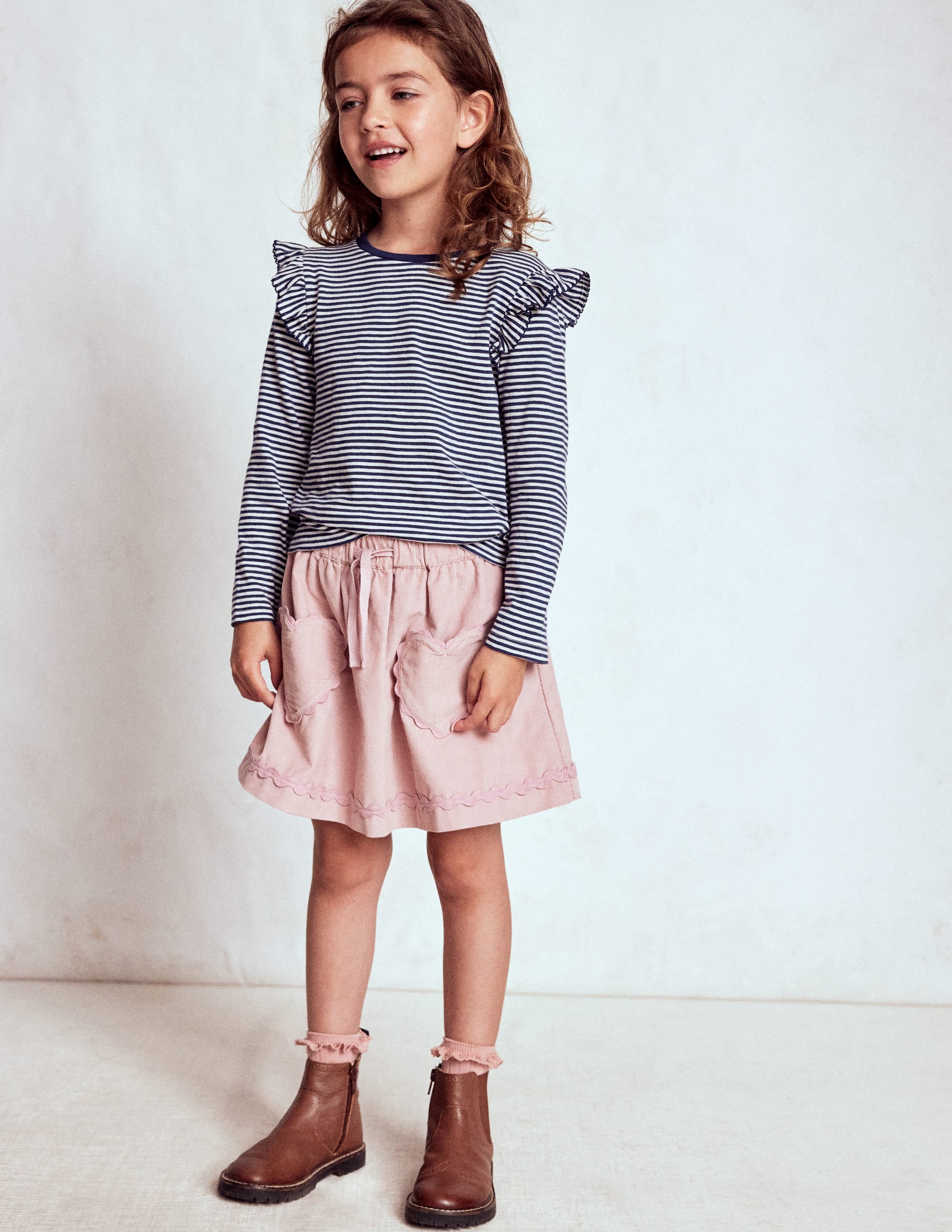 Frill Sleeve Slub Top-Soft Ivory/College Navy - Image 2