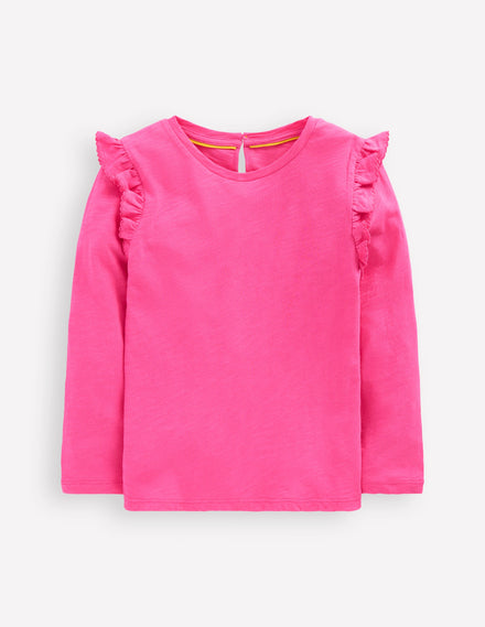Oberteil aus Flammgarn mit Rüschenärmeln-Sorbet-Rosa