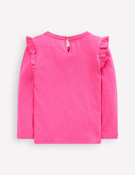 Oberteil aus Flammgarn mit Rüschenärmeln-Sorbet-Rosa