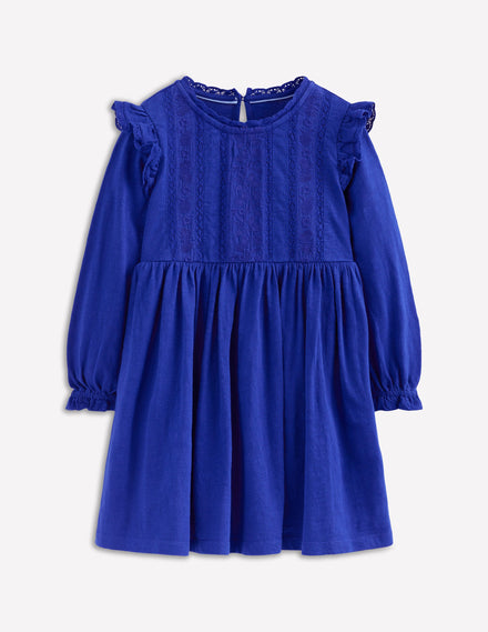 Jerseykleid mit Spitzenbesatz-Blauhäher