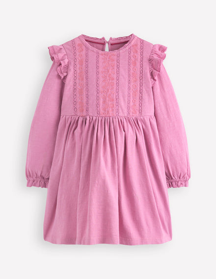 Jerseykleid mit Spitzenbesatz-Kirschblütenrosa