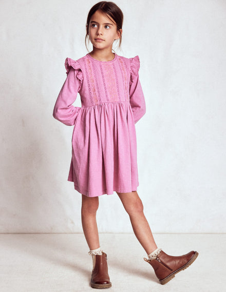 Jerseykleid mit Spitzenbesatz-Kirschblütenrosa