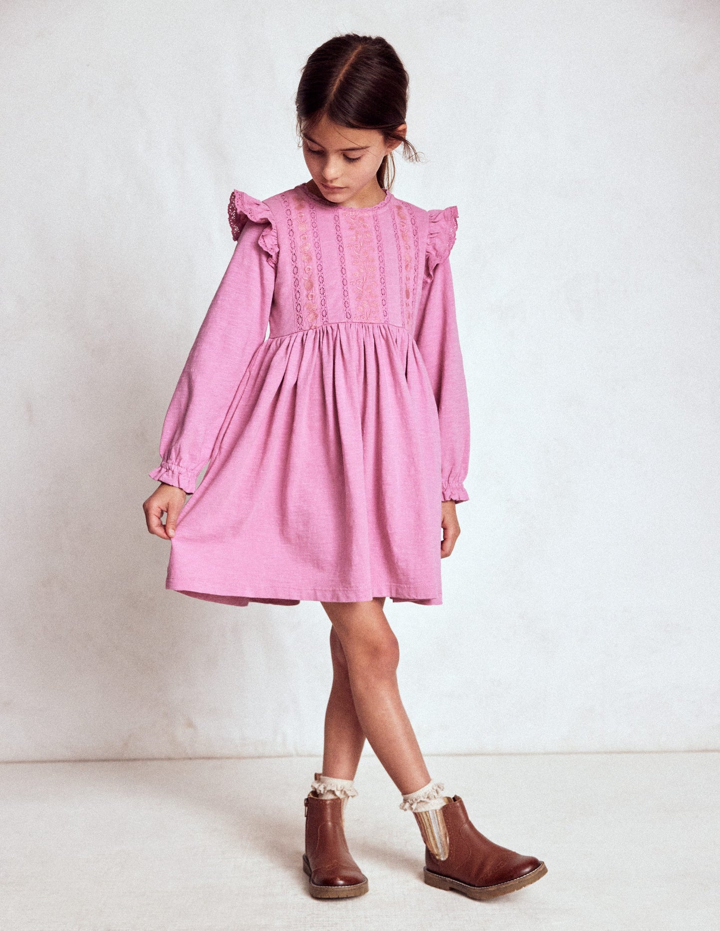 Jerseykleid mit Spitzenbesatz-Kirschblütenrosa