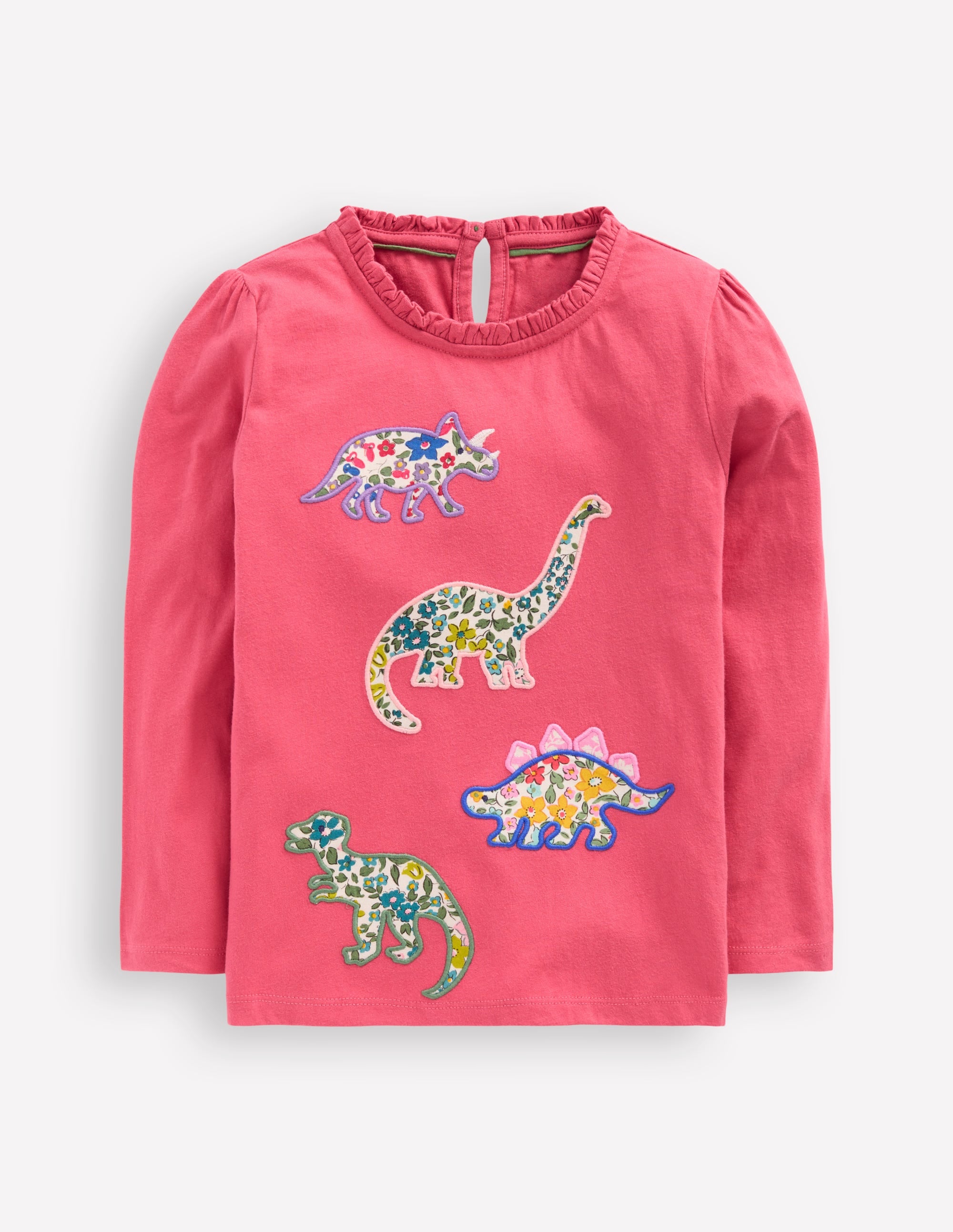 T-shirt à col volanté et appliqué-Dinosaures rose - Image 1
