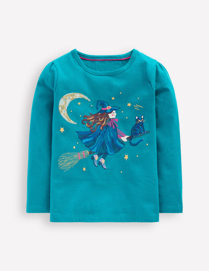T-shirt à manches longues et super surpiqûres-Sorcière vert marin profond-1