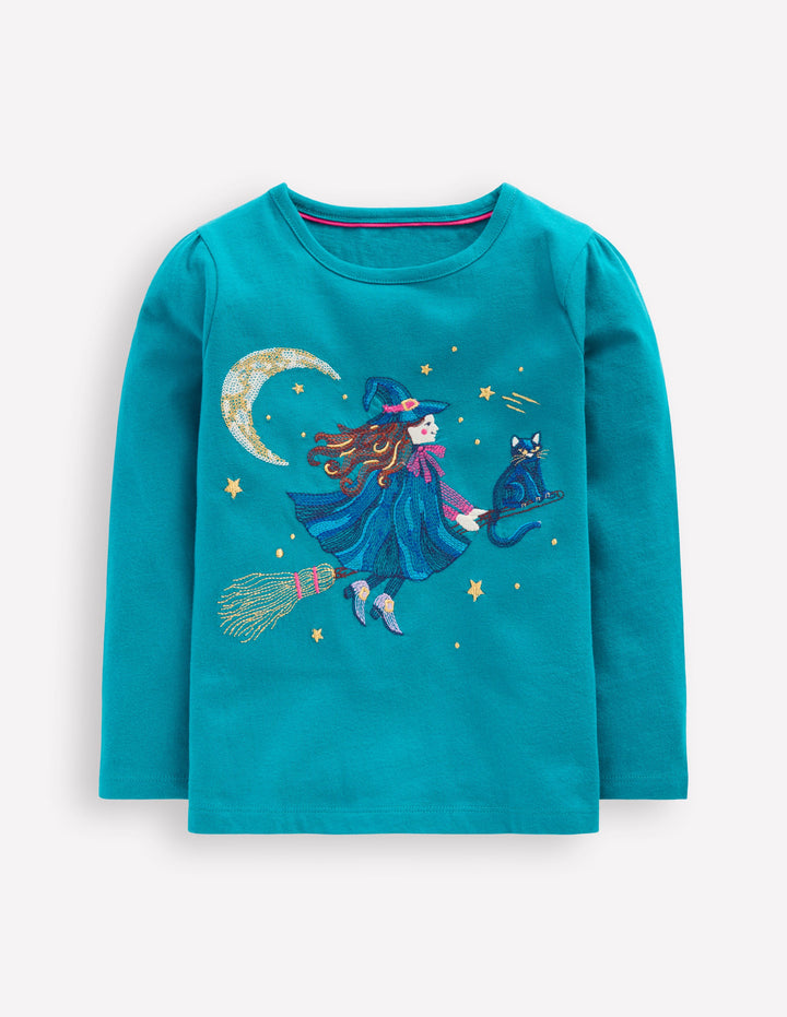 T-shirt à manches longues et super surpiqûres-Sorcière vert marin profond