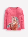Langarmshirt mit Superstich-Design-Zuckerwattenrosa Pferde