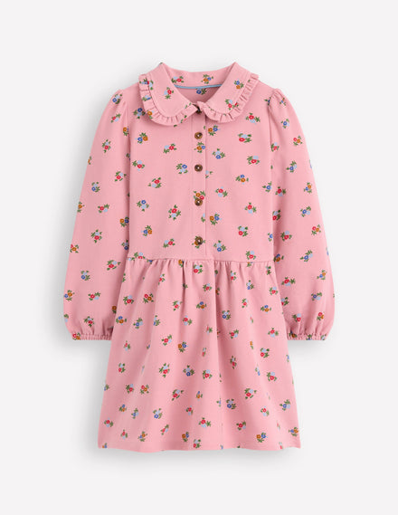 Kuscheliges Jersey-Hemdblusenkleid-Vintage-Rosa Blümchenmuster